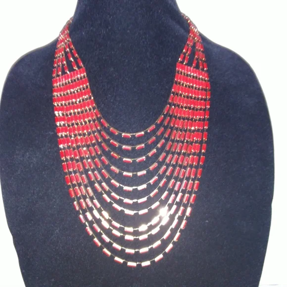 Layered Red Gold Necklace - Picture 2 of 10